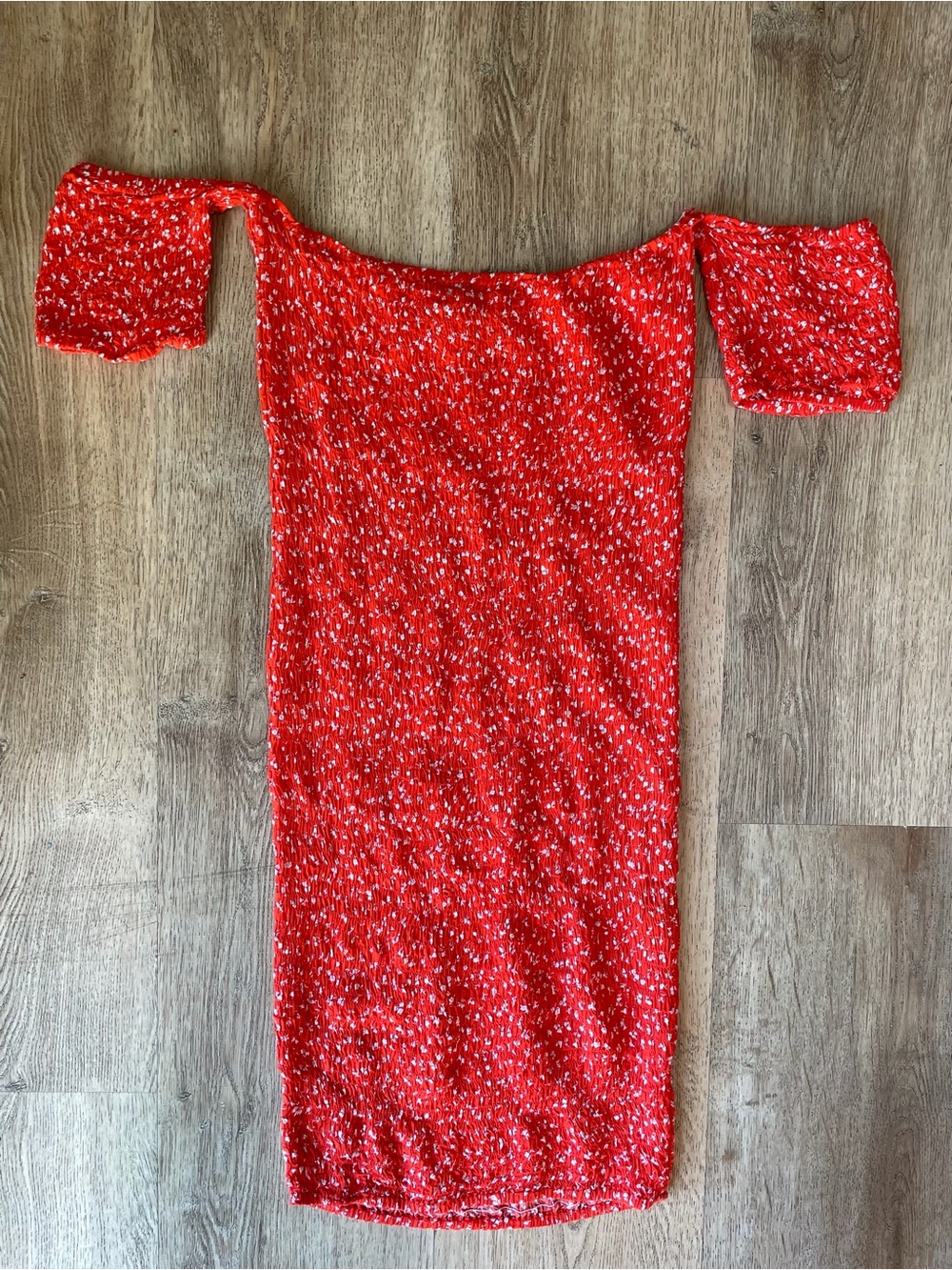 Auguste Red Floral Shirred Mini Dress US 8 Cottagecore Milkmaid